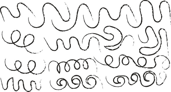 Collection of various black squiggles and swirls on white background