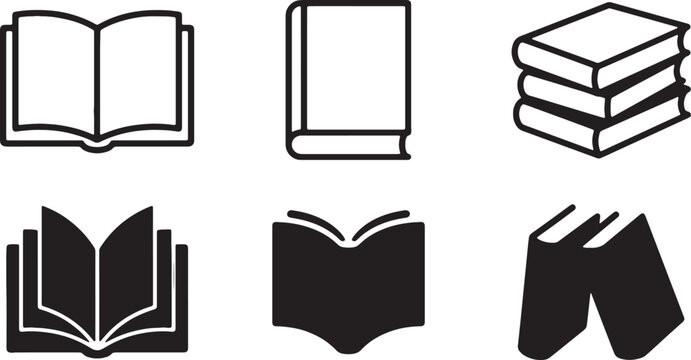Open and closed books in silhouette against a white background for educational concepts