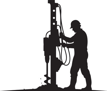 Construction worker, drilling equipment, silhouette, industrial, heavy machinery