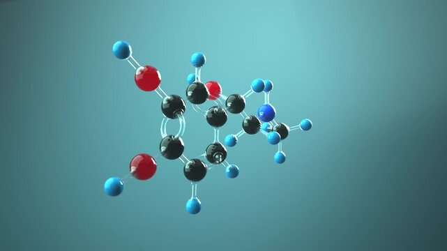 Adrenaline molecule 3D 4k animation in liquid environment. Endless loop, ProRes 4444.