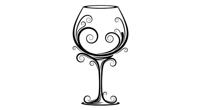 Elegant vector illustration of a decorative wine glass with floral swirls