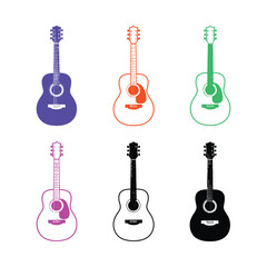 Naklejka premium Various colorful acoustic guitar musical instrument silhouettes