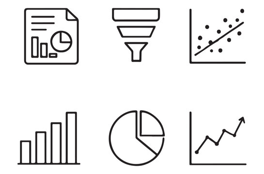 Data analysis icons set line style on white background