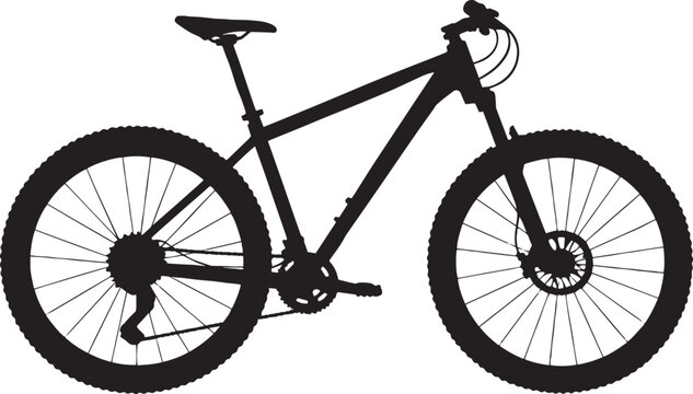 Mountain bike silhouette vector, black bicycle icon isolated on white background, off-road cycling equipment for sports and outdoor adventure design
