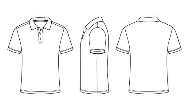 White polo shirt front side back view vector mockup set for apparel design illustration