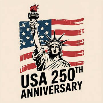 vintage usa 250th anniversary t-shirt design with statue of liberty and american flag