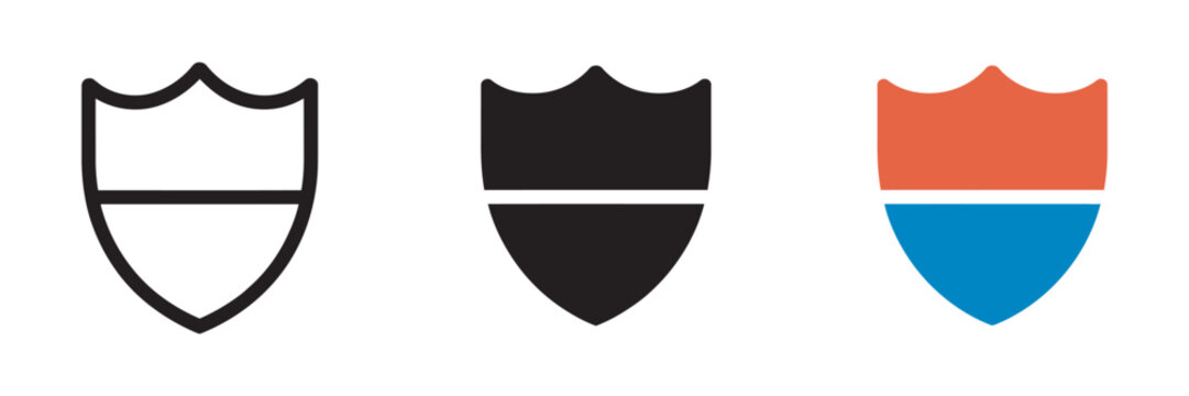 Interstate highway shield signs vector set in outline, black filled, and colored styles for road mapping, navigation systems, and transport signage design.