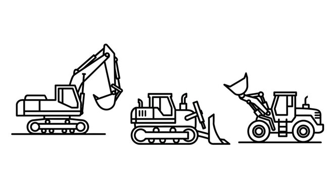 Heavy construction vehicles in line.