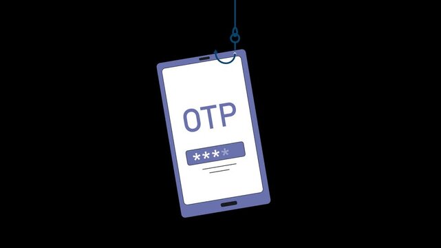 otp scam phishing fraud online banking security alert cyber attack alpha channel animation
