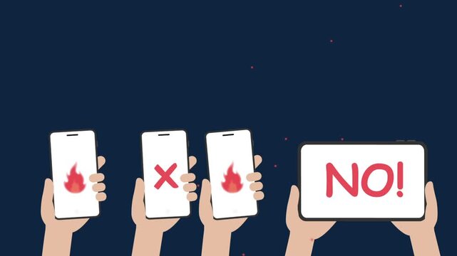 online protest with hands hold phone show anger and objection