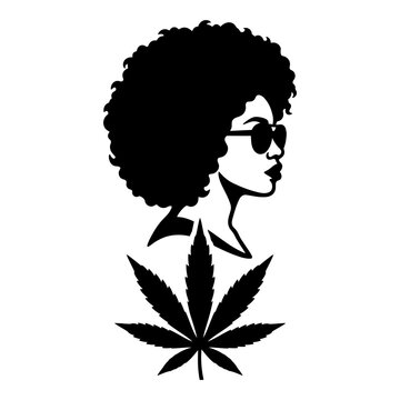 Floral afro woman smoking cannabis joint profile