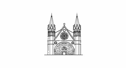 Obraz premium Ornate church facade with twin spires and a rose window