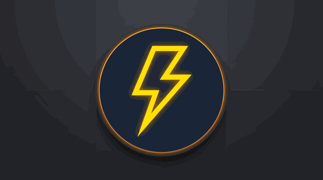 A bright yellow lightning bolt icon glows on a dark blue circle with an orange outline against a dark background.