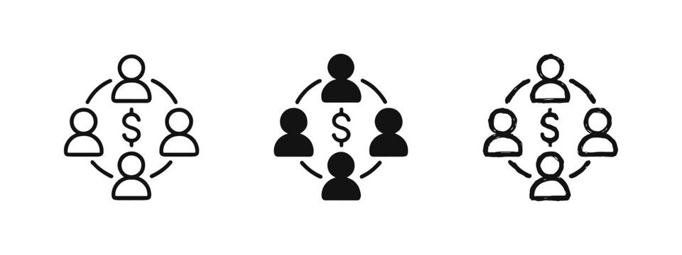Financial Partnership and Group Investment Circle Icon Set