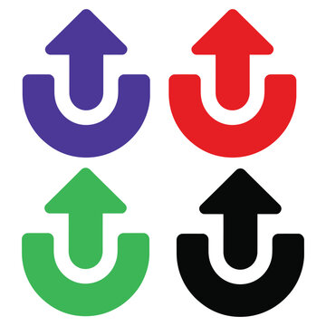 Four circular arrows pointing up in blue red green black