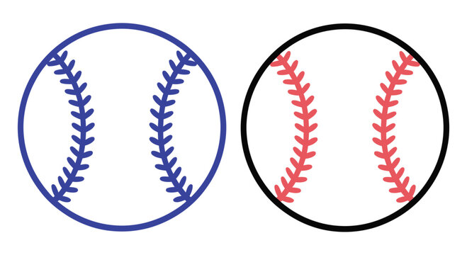 Baseball balls icon with blue and red stitching baseball equipment