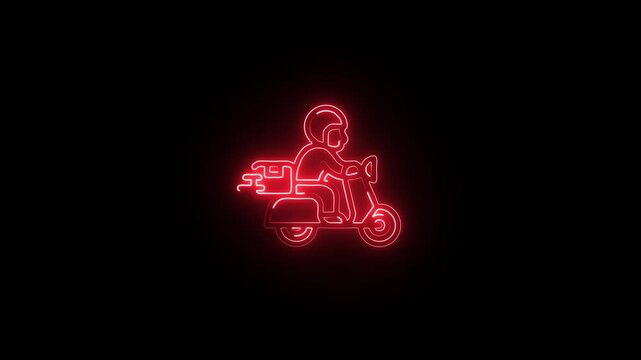 red glowing delivery scooter icon bike courier delivery express fast futuristic glowing icon logistics mobility motorcycle.