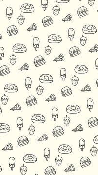 Vertical Hand drawn food seamless pattern looping animation
