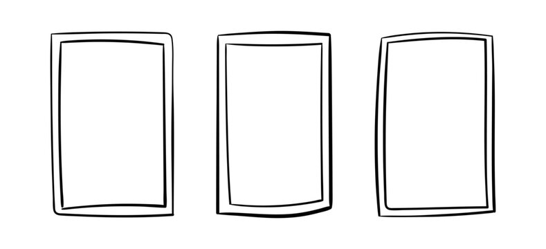 Set of hand drawn linear frames. Geometric rectangular minimalist borders. Vector line illustration