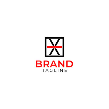 Minimalist letter X logo, Letter X Star Logo. Crossed Letter X Squared Monogram. Framed Letter X Logo Idea. 