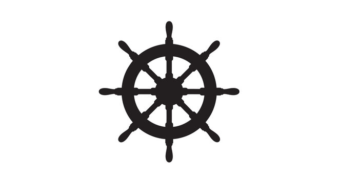 Ship wheel silhouette against a white background