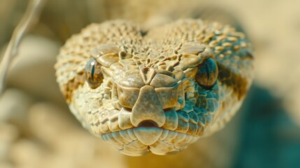 Fototapeta premium Serpentine Gaze: Snakess Head Resting on Branch