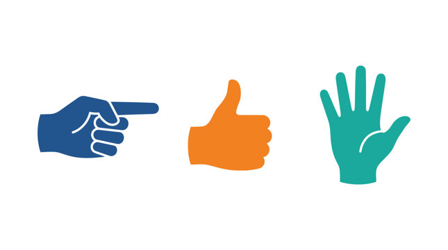 Hand gestures icons pointing thumb up.