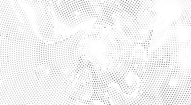 Abstract halftone pattern background with circular dots, radial gradient effect, monochrome vector texture design