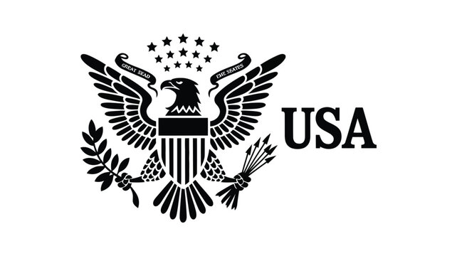 American eagle shield emblem with stars in silhouette style, vector illustration for USA badge, logo and patriotic graphic design.