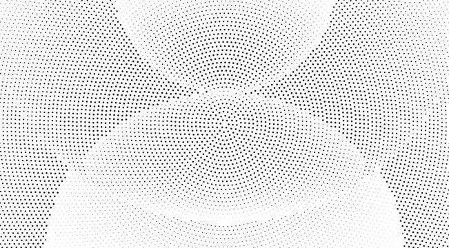 Abstract halftone background with radial dot pattern vector illustration of black dots on a white background, creating a circular ripple effect