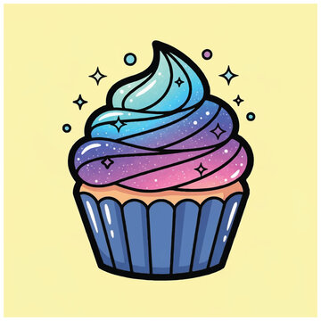 Vibrant Galaxy Swirl Cupcake with Sparkling Icing.