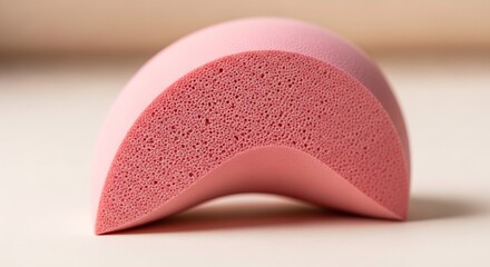 Fototapeta premium Close up of a pink curved sponge on a neutral background.