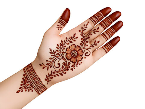 Traditional Henna Mehndi Design on Palm with Floral Motif