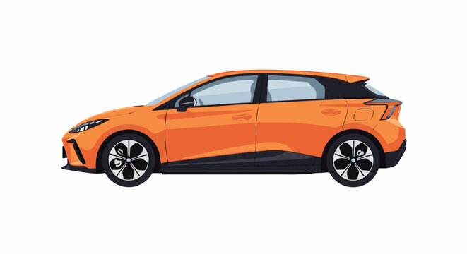 Orange hatchback car with tinted windows and multi-spoke wheels