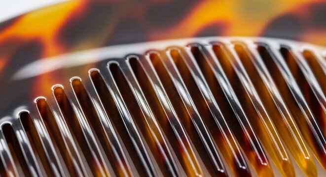 Close up macro shot of a tortoiseshell comb with detailed texture and pattern.