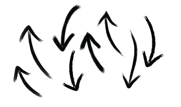 Hand Drawn Black Curved Arrows Seamless Pattern, Abstract Brush Stroke Up and Down Arrow Background, Minimal Monochrome Design 