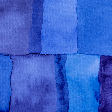 Abstract composition layered rectangular blocks in shades of blue