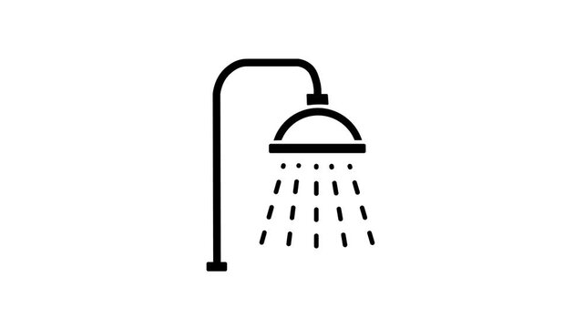 Shower Icon Head With Flowing Water Drops In A Smooth Loop Animation.  Clean Minimal Design. Bathroom Symbol,