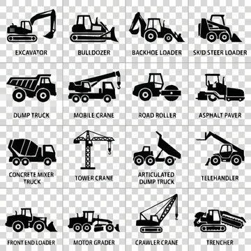 Collection of Construction Vehicle Icons and Symbols.