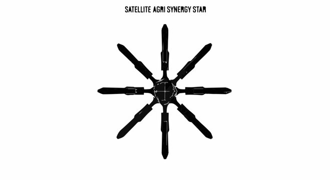 Sleek satellite constellation forms a starburst pattern against a clean white background.