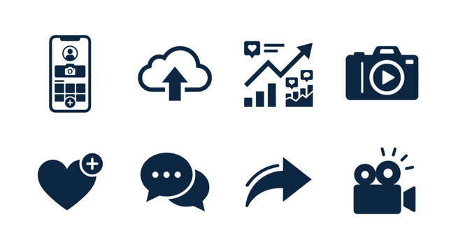 Set of social media and digital marketing communication icons.