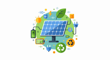 Fototapeta premium Sustainable Solar Energy and Renewable Green Technology Concept Vector Illustration