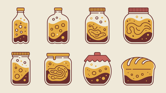 Modern fermentation process food icons &ndash; Great for artisanal food brands, science education, or health websites.