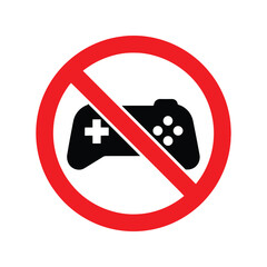 No video games allowed sign with a black game controller icon inside a red forbidden circle symbol for gaming restriction isolated on transparent background © asmaan