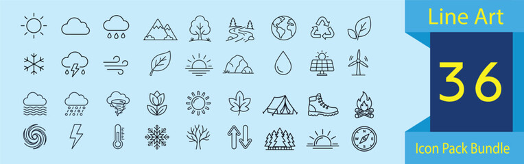 Line art icons of weather, nature, and outdoor activities © MdGolam