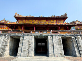 Imperial Palace of Hue, the last emperor dynasty residential palace in Vietnam. The complex is huge with river and mansions, influenced by Chinese heritage. Famous tourist destination © TMR Studio