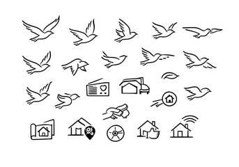 Bird and house icons collection with blue jay real estate thumb up wildlife chickadee cardinal © MD JAHID