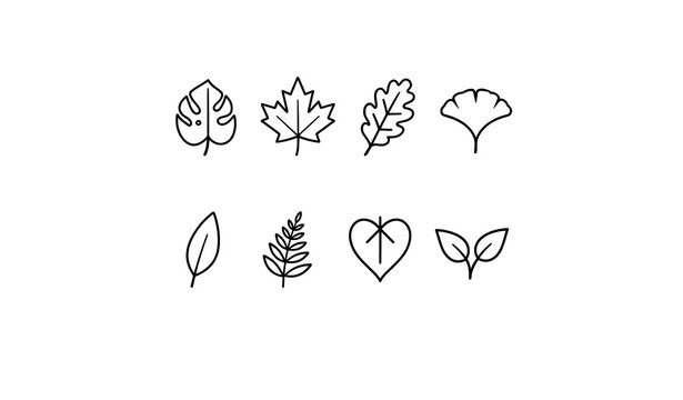 Leaf icons set with heart leaf plant leaves design element leaf shape leaf pattern botanical