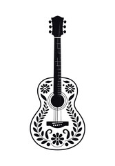 Naklejka premium Acoustic guitar decorated with floral patterns, musical instrum