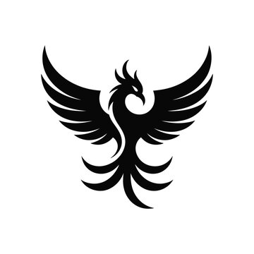 Black phoenix bird silhouette with mythical, legendary